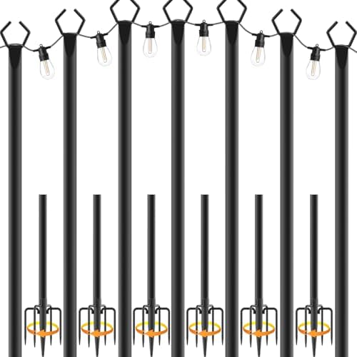 NUERPO 7 Pack String Light Poles,Metal Poles for Hanging Outdoor Light Strings,7 Pack 10 FT Light Poles Stand for Outside Garden,Patio,Wedding,Backyard,Deck,Party by NUERPO
