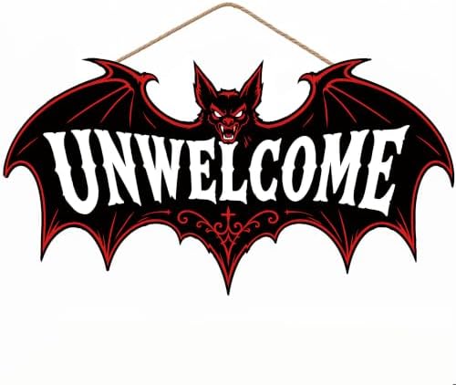 Halloween Decorations - Funny Gothic Bat Wooden Sign for Front Door by OHOME