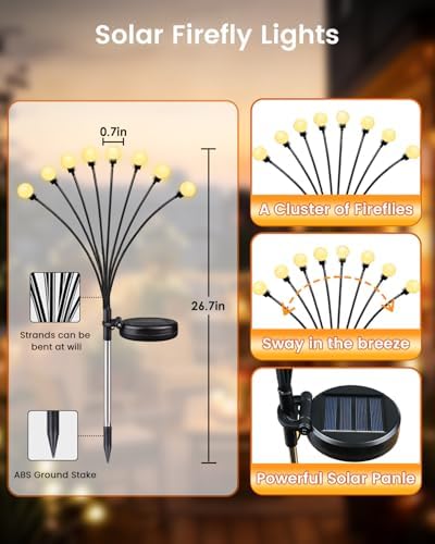 OZS 4 Pack Total 32 LED Solar Garden Lights Fairy Outdoor - Solar Firefly Lights Outdoor, Sway by Wind, Waterproof for Garden Patio Pathway Fairy Decoration (Warm White) - Image 5