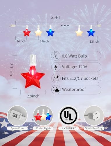 25FT Red White and Blue LED Star Lights - Image 2