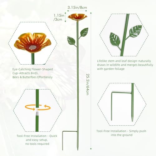 4 Pack Bee Watering Station for Garden, Colorful Metal Flower Bee Bath, Decorative Design Attracts Bees & Butterflies, Easy Install Durable Outdoor Yard Decor - Image 4