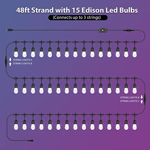 Mlambert Multicolor 144FT(3x48FT) LED Patio String Light with Remote, Black - Image 3