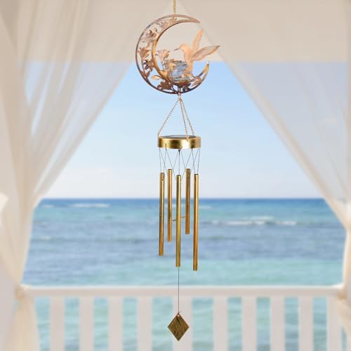 Moon Hummingbird Wind Chime Outdoor, Handcrafted Metal Garden Wind Chimes with Hummingbird Charms, Melodic Wind Bells for Patio Porch Decor, Weatherproof Gift for Nature Lovers & Bird Watchers - Image 5