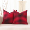 Red and Black Outdoor Christmas Gingham Plaid Pillow Covers 20x20 Set of 2 by CARRIE+HOME