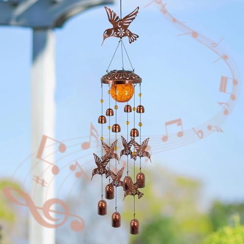 Fall Wind Chimes for Outside,Hummingbird Gifts Hanging Solar Light Outdoor - Image 6