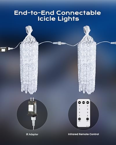 Brightown Icicle Lights Outdoor with Remote, 2 Pack Total 40ft 40 Tubes 200 LED Ice Shape String Lights, Connectable Hanging Christmas Decoration Lights for Tree Patio Roof Holiday Decor, Cool White - Image 6