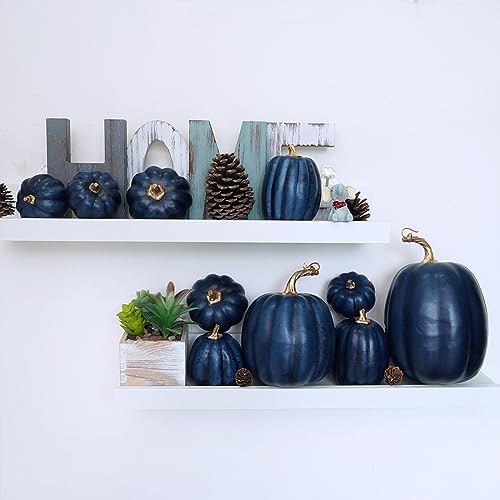 Winlyn 10 Pcs Assorted Navy Blue Artificial Pumpkins Dark Blue Pumpkins Decorative Pumpkins Faux Foam Pumpkins for Fall Farmhouse Thanksgiving Halloween Table Centerpiece Kitchen Table Mantel Décor - Image 7