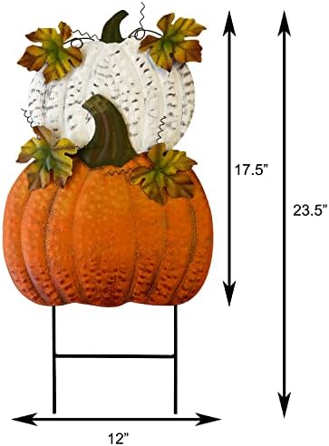 Set of 2 Rustic Metal Stacked Pumpkin Garden Stake Indoor Outdoor Welcome Decoration Hanging Metal Double Pumpkins Yard Signs for Fall Harvest Decor Thanksgiving Halloween Lawn Decoration - Image 2