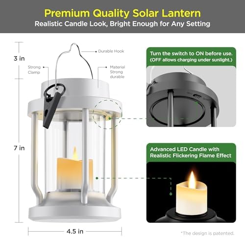 Solar Lantern Outdoor & Indoor Use – Hanging Solar Lights with Realistic Flickering Flameless Candle, Weatherproof for Gardens, Patios, Trees, and Lawns (White, 4 Pack) - Image 5