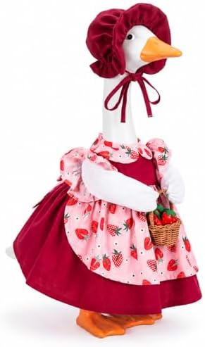 Abbylike Summer Porch Goose Outfits for 23''/17" Cement Statue Strawberry Goose Outfit Strawberry Gril with Basket Costume for Spring Summer Outdoor Yard Lawn Patio Decor by Abbylike