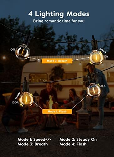 Brightown Outdoor String Lights with Remote, 2 Packs Each 38Ft 15 LED Patio Lights Outdoor Waterproof, String Lights for Outside, Dimmable Hanging Lights for Porch Balcony Bistro Cafe - Image 5