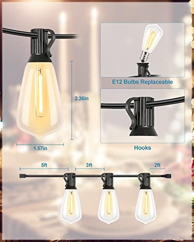 Lightdot 500FT Outdoor String Lights, LED Bistro String Lights with Shatterproof ST38 Vintage Bulbs, 2200K Dimmable, Waterproof Hanging Lights for Porch, Deck, Garden, Backyard, Balcony - ETL Listed - Image 3