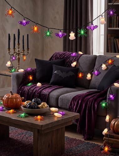 8.5FT 10 LED Halloween Spider Bat Ghost String Lights Outdoor, Plug in - Image 6