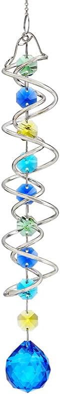 20.5in Sea Blue Crystal Gazing Ball Spiral Wind Spinner Suncatcher by HDHYALINEDORA