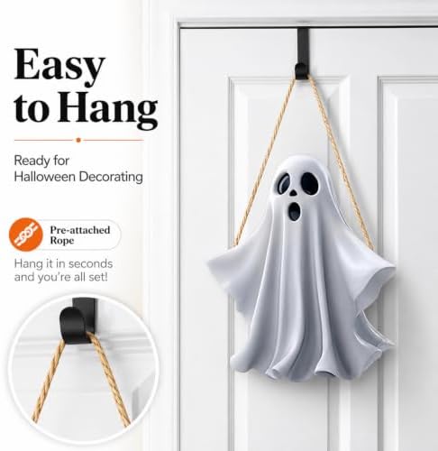 Halloween Decoration 2D Wooden Ghost Door Halloween Wreath for Front Door Sign Wall Signs Decor, Ghost Wreaths Sign Hanging for Home Wall Decor Outdoor Indoor Farmhouse Party Supply - Image 4