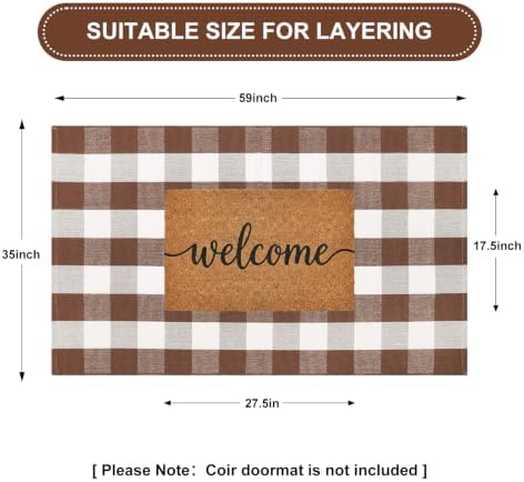 Uphome Bufflo Plaid Outdoor Rug 3'x5', Fall Decor Checkered Front Door Mat, Indoor Outdoor Farmhouse Cotton Porch Rug for Layered Door Mats, Washable Brown Area Rugs for Patio Entryway Kitchen - Image 2