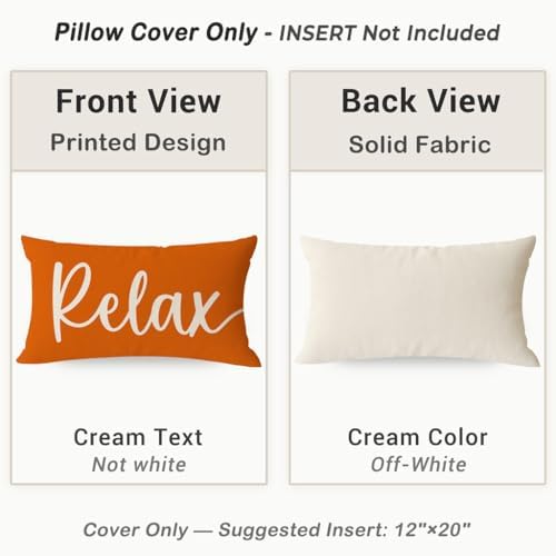 Decorative Throw Pillow Covers 12x20 Set of 2 Relax Unwind, Orange - Image 4