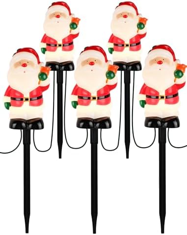 10.5FT Christmas Pathway Lights, 5PK LED Santa Clause Yard Stake Lights by LightupYourLife