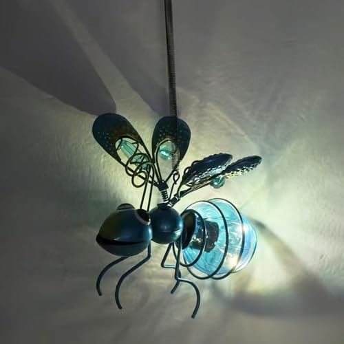 Honeybee Solar Lantern Garden Decor, LED Hanging Solar Dragonfly Decoration, Patio Yard Butterfly Sculptures, for Outdoor Bug Decorations, Waterproof and aesthetically Pleasing (Color : Blue) - Image 5