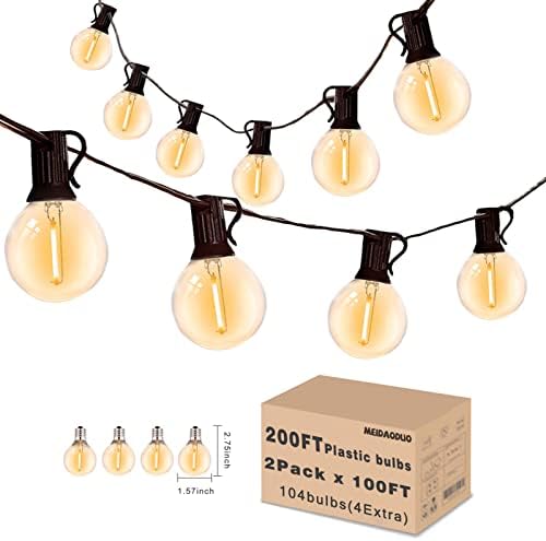 200FT Outdoor Patio Lights Waterproof G40 LED Globe String Lights for Outside with 104 Shatterproof Plastic Bulbs Bistro Lights for Backyard Gazebo Cafe Market, 2Pack x 100FT by Meidaoduo