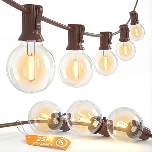 25FT G40 LED Brown Outdoor String Lights with 25 Plastic Shatterproof Bulbs by SUNSGNE