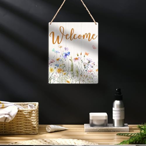 Spring Wooden Welcome Signs, Spring Door Decor, Spring Decorations for Home, Rustic Farmhouse Spring Hanging Plaque for Front Door Wall Porch Outdoor 8x10 Inch - Image 5