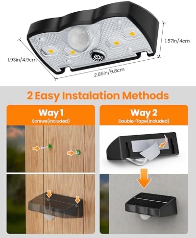 VOLISUN Fence Lights Solar Powered Motion Sensor 8 Pack, 160° Wide Angle 16.4FT Detection, IP65 Waterproof, 3 Modes (High/Low/Steady-On) Dusk to Dawn, 3000K Warm White Solar Fence Lights for Garden - Image 4
