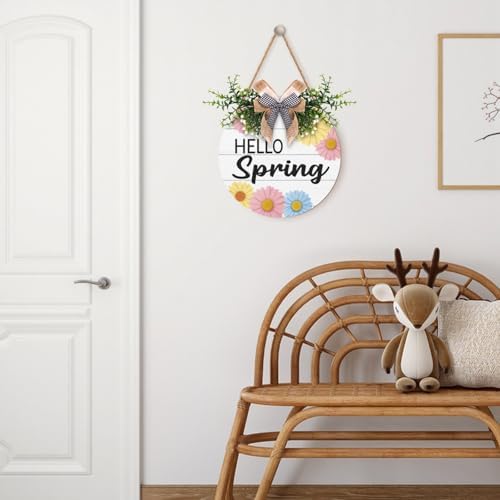 Spring Daisy Door Wrath for Home Decorations Colorful Floral Door Sign Hello Spring Welcome Hanging Door Hanger for Outdoor Porch Wall Decor - Image 3