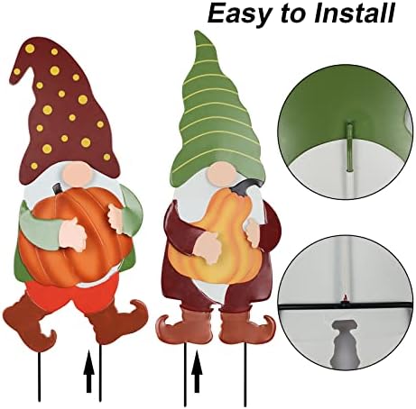 YEAHOME Fall Decorations for Home Outdoor, 2 Pack 25" Decorative Garden Stakes with Gnomes Pumpkin for Fall Decor, Metal Yard Signs for Outside Garden Lawn Porch Patio Thanksgiving Decorations - Image 4