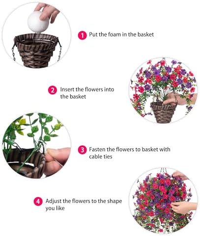 HyeFlora Artificial Hanging Flowers Basket for Outdoor, Fake Flowers Faux Plants Look Real for Yard Gardens Porch Patio Home (Darkpurple+Hotpink) - Image 5