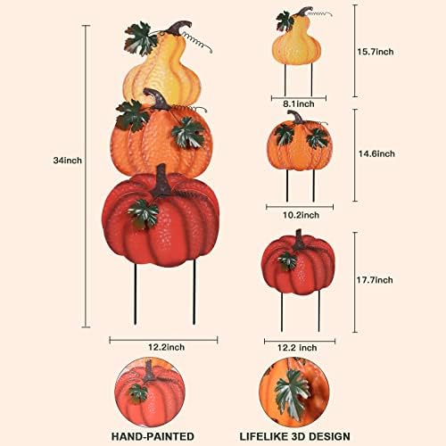 hogardeck Outdoor Fall Decorations for Home, 34" Decorative Garden Stakes with 3 Stacked Pumpkins for Fall Decor, Metal Yard Signs for Garden Home Lawn Patio Thanksgiving Decorations - Image 3