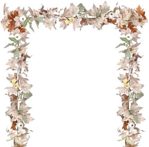 DearHouse 2 Pack Fall Garland Maple Leaf, 5.9Ft/Piece Hanging Vine Garlands Artificial Autumn Foliage Garland Thanksgiving Decor for Home Wedding Fireplace Party Christmas (White&Green) by DearHouse