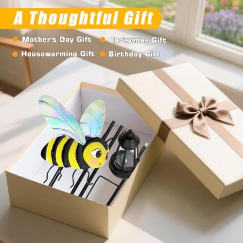 EDOF 2 Packs 32.28in Metal Bee Garden Stakes with Solar Lights Outdoor - Image 5