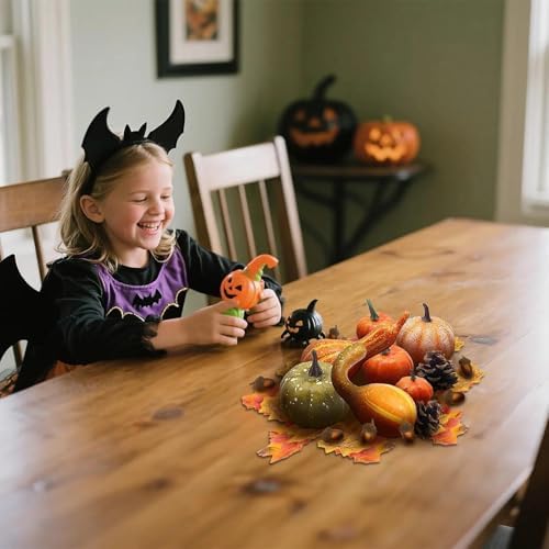 50 Pcs Fall Mini Pumpkin Decoration Set, Artificial Maple Leaves Acorns Squashes for Halloween Thanksgiving - Image 4