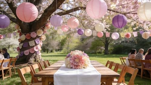 ZOOYOO 10Pcs Paper Lanterns,Pink Purple Round Hanging Tissue Paper Lanterns Decorations for Birthday,Wedding,Baby Shower,Theme Party Garden Home Decor - Image 3