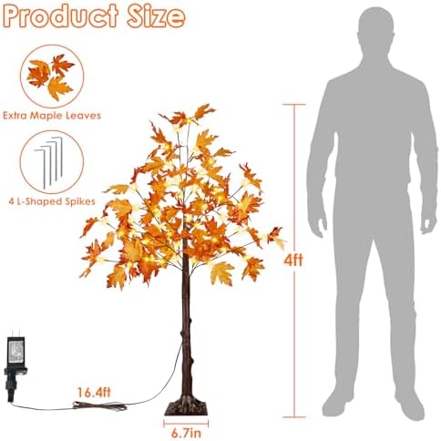 2 Pack 4FT Lighted Maple Tree 100 LED Artificial Fall Tree for Home Decor - Image 6