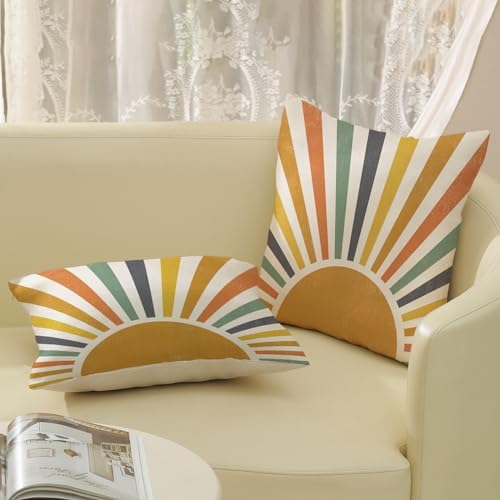 Summer Pillow Covers 20x20 Inch Set of 2, Stripes Yellow Sunshine Decorations Outdoor Throw Pillows Boho Summer Rainbow Sun Pillowcase Linen Decor Cute Farmhouse Cushion Case for Home Bedroom - Image 4