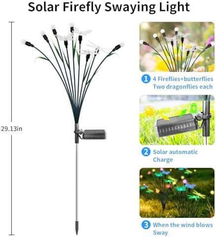 2 Pack Sway Solar Stake Lights, Color Changing Butterfly Dragonfly Firefly Solar Landscape Path Lights, IP65 Waterproof Auto Dusk to Dawn Decorative Lights for Yard Patio Lawn Holiday Wedding - Image 5