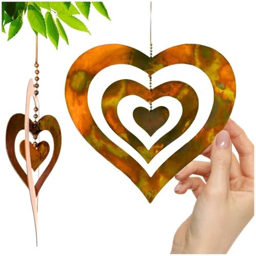 Handcrafted Triple Spinning Heart Steel Ornament (Flamed Finish) Happy Gardens Rustic Outdoor Metal Hook Hanging Decor for Outside Back Yard by HappyGardens