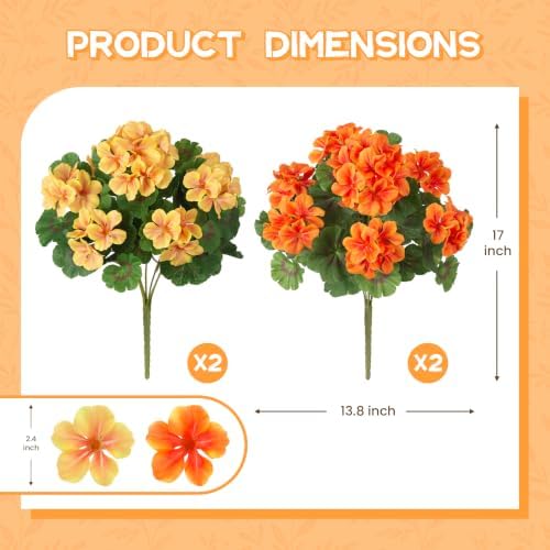 Ammyoo Fall Geranium Flowers Artificial for Decoration Outdoor Faux Plants - Image 3