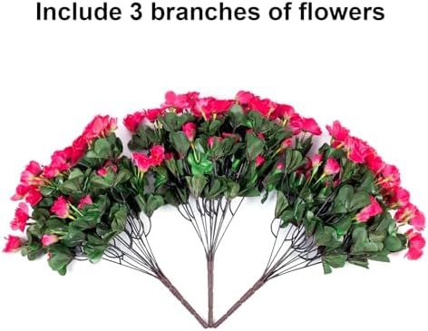 HyeFlora Artificial Faux Outdoor Flowers Plants for Spring Summer Decoration, Fake Silk Hotpink Camellia UV Resistant Look Real for Planter Outside Front Door Porch Patio Balcony, 3 Large Bundles - Image 6
