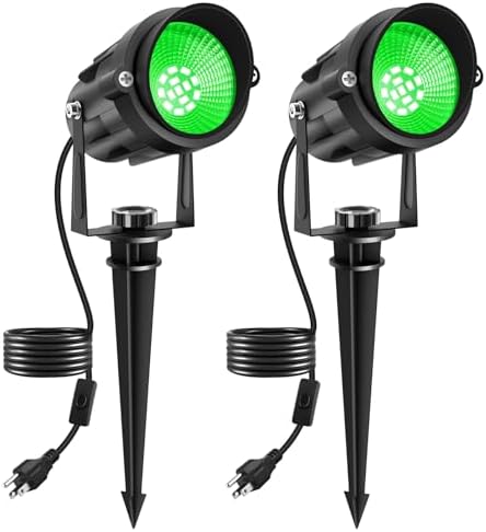 Halloween Green LED Spot Lights Outdoor, 14 LED Landscape Lighting with US Plug, IP65 Waterproof Spotlights for Tree Yard Garden Pathway Flag St. Patrick's Day Christmas Decor 2 Pack by CREPOW