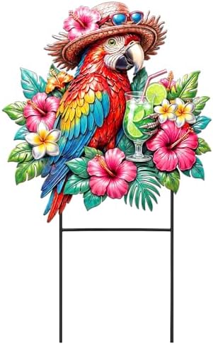 Amyhill Tropical Outdoor Decor 2026vbs Parrot Metal Garden Stakes 25 Inch Jungle Leaves Welcome Yard Signs Decorative Garden Stakes for Patio Lawn Walkway Backyard Porch Luau Rainforest Party Supplies by Amyhill