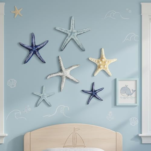 CroBlissful 6 Pcs Summer Beach Wall Decor Beach Starfish Wall Art - Image 3