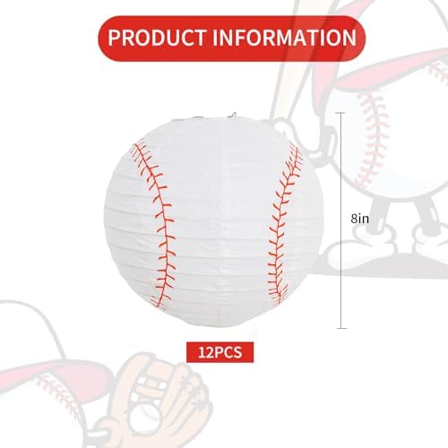 BEISHIDA 8Inch Baseball Paper Lanterns 12Pack Hanging Round Chinese Lantern - Image 2