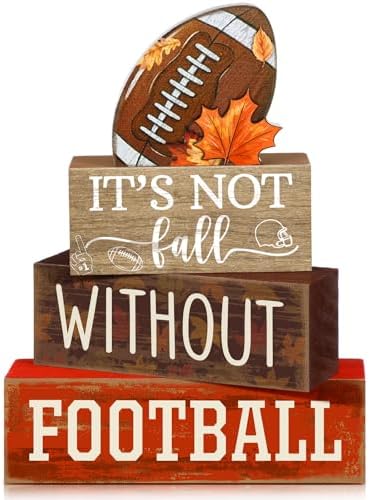 Yuntau 4 Pcs Fall Football Decor Rustic Wooden Blocks Tiered Tray Sign by Yuntau