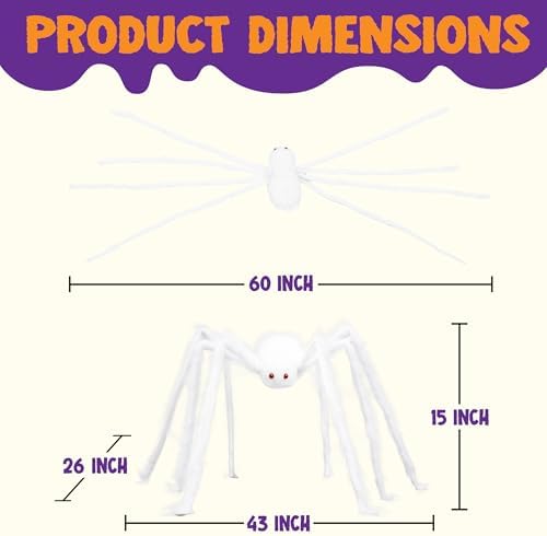 JOYIN Halloween Outdoor Decorations Giant Spider, Scary Large Spider Props for Yard Lawn Halloween Outside Decor and Indoor Party Decor, White (Standing Height is 15 inches) - Image 6