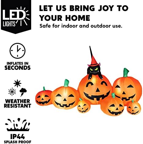 Joiedomi 7 FT Long Halloween Inflatables Pumpkin Outdoor Decorations, 7 Pumpkins Outside Decoration with Witch's Cat with Build-in LEDs Blow Up Inflatables for Party Yard Lawn Garden Decor - Image 3