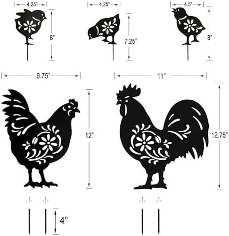 Metal Chicken Garden Decor,Black Silhouette Rooster Hen Outdoor Yard Stakes - Image 6