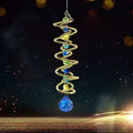 FONMY Gazing Ball Spiral Tail Decorative Wind Spinner Sun Catcher Rainbow Maker Golden Double-Spiral W/Sea Blue Crystal Ball and Chain Crystals for Indoor Outdoor Garden Decoration -14 inch H by FONMY
